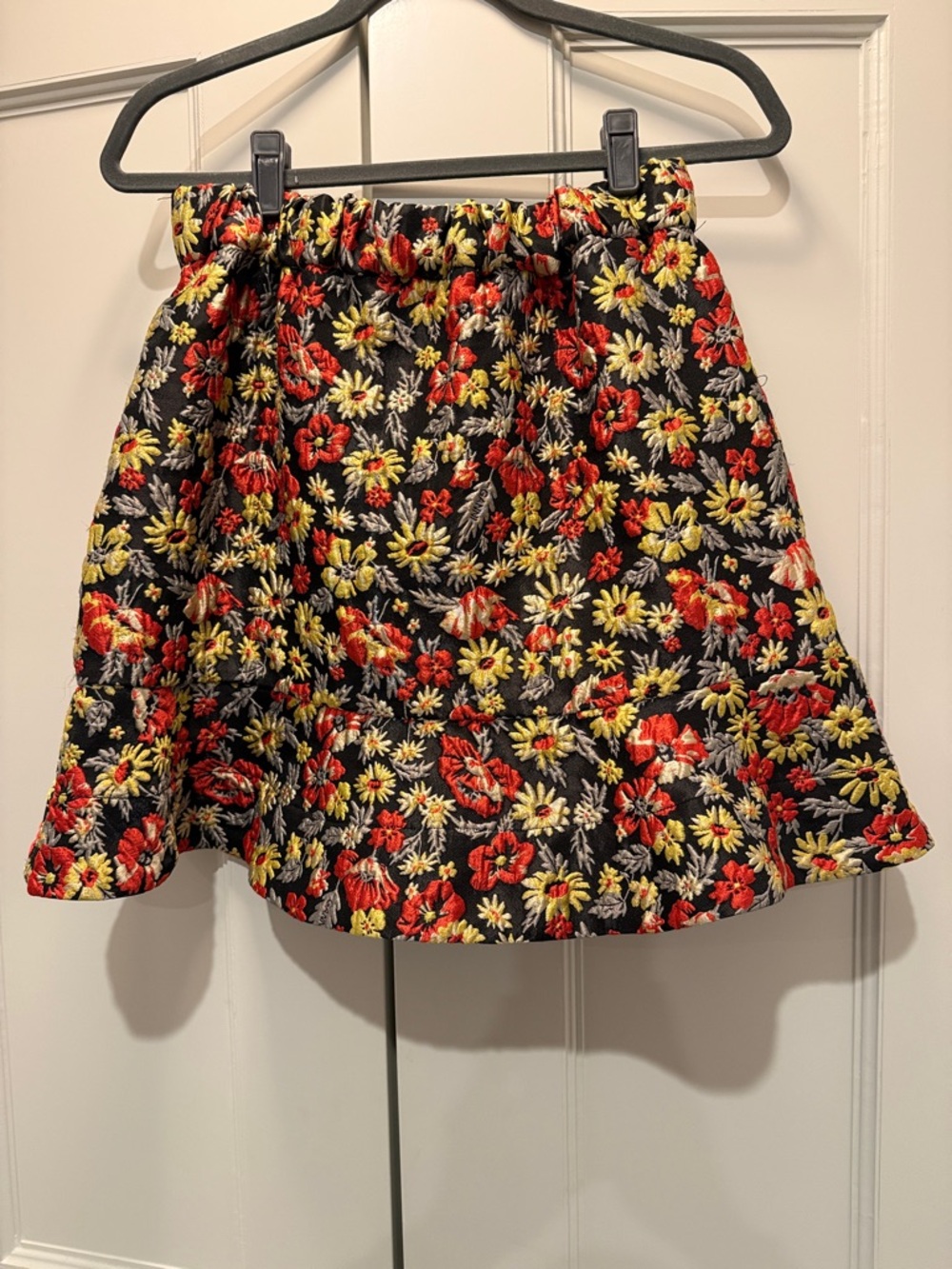 Ganni Black Mini Skirt with Red & Yellow Floral Brocade